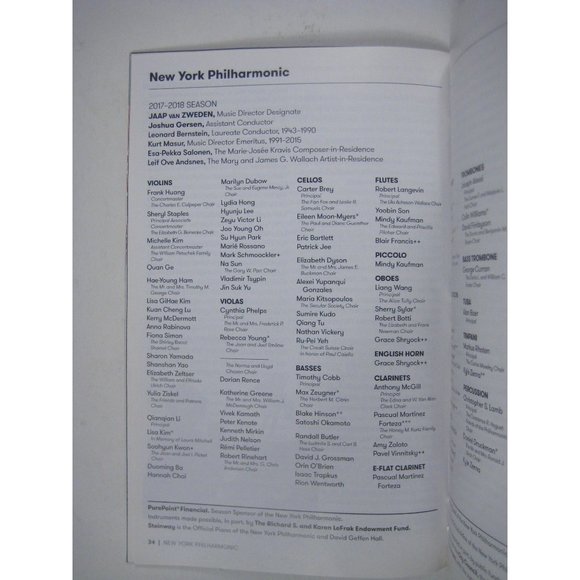 New York Philharmonic Stagebill February 2018 Barber Bernstein Lincoln Center - Picture 7 of 9